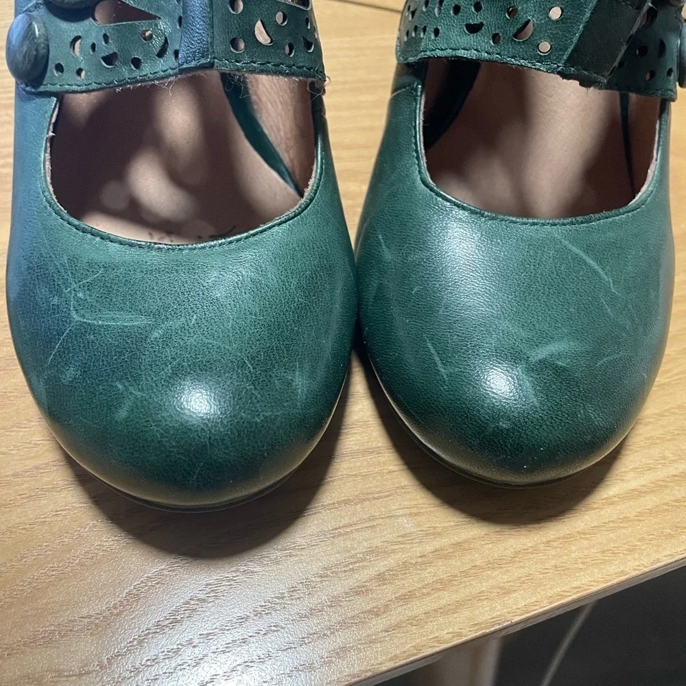 Miz Mooz Sharon Leather Mary Jane Pumps 6 Forest Green Retro Vintage Inspired